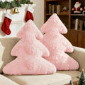 Christmas Tree Pillows Set of 2 - Snowflake & Tree Holiday Decor 16x18 Inch Pink