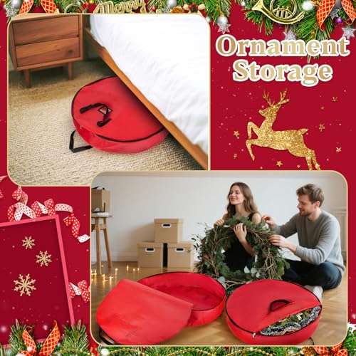 24 Inch Christmas Wreath Storage Bag with Handles - Holiday Decor Organizer