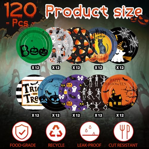 Halloween Paper Plates 120 Pack - 7 Inch Spider Web & Ghost Disposable Dinnerware - Umigy