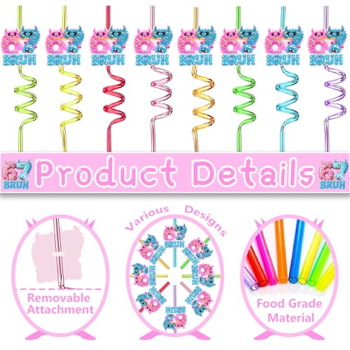 Kids Monster Themed Party Straws - Reusable 8-Pack for Birthdays & Halloween