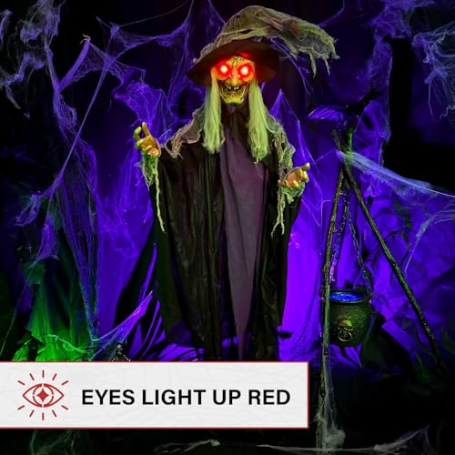 75-Inch Talking Witch Halloween Animatronic with Lights & Phrases - Life-Size Poseable Outdoor Indoor Decor