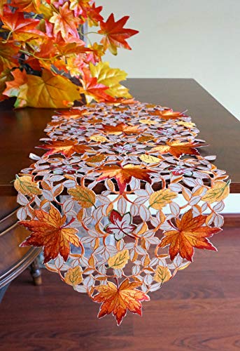 Fall Halloween Table Runner 13x34 Inches with Maple Leaves & Pumpkins - Autumn Dining Decor - Variation: Maple Leaves / 13x34