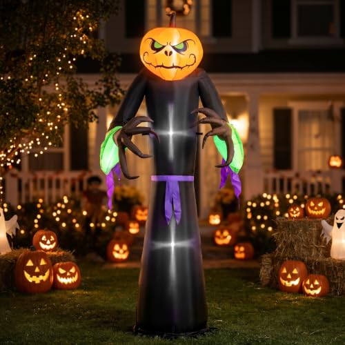 8ft Tall Pumpkin Man Outdoor Inflatable Halloween Decoration - Horror Theme, Easy Setup, Party Friendly - Pumpkin Man Variation