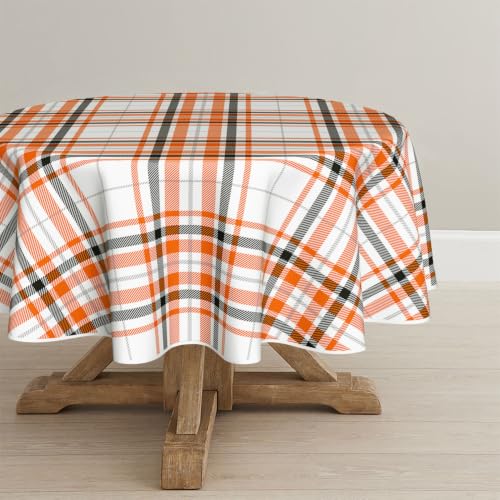Halloween Round Tablecloth 90x90 Inch Black and Yellow - White Variation