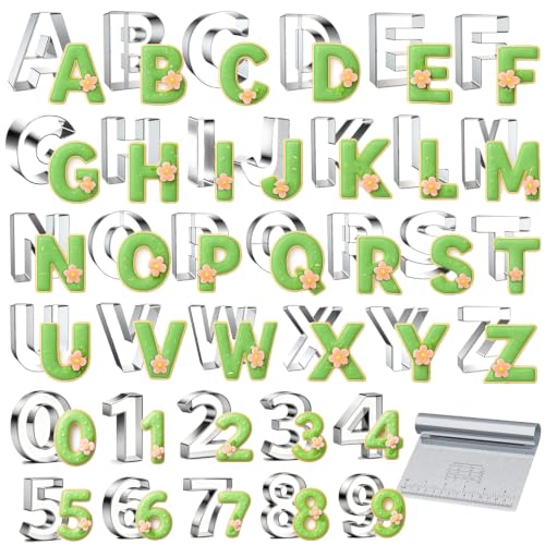 3 Inch Assorted Alphabet and Number Cookie Cutters Set - 26 Letters & 10 Digits, Stainless Steel