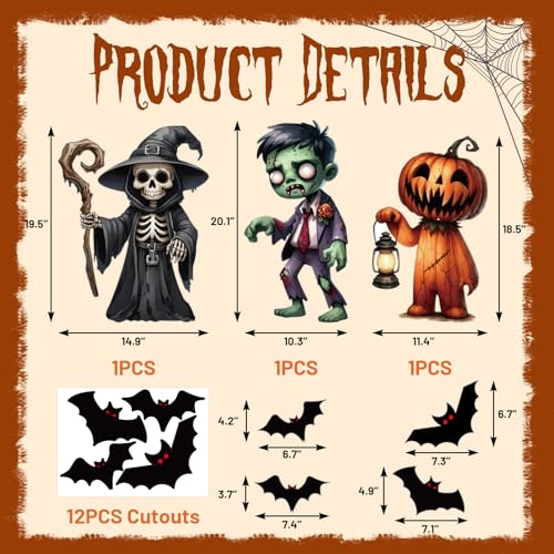 Halloween Hanging Decorations with Cutouts - 3 Pack Large Festive Wall & Door Decor