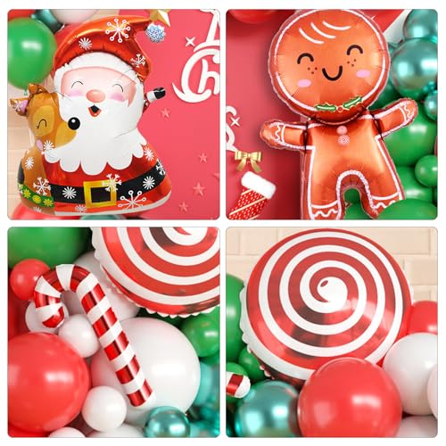 Christmas Balloon Garland Arch Kit with Santa & Snowflake Balloons - Green, Red, White