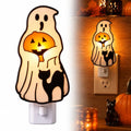 2 Pack Ghost and Pumpkin Night Lights - 5 Inch Halloween Decor with Replaceable Bulbs