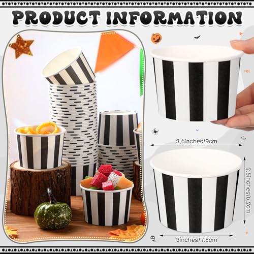 50 Pack 9 oz Black and White Stripe Paper Bowls for Parties & Events - Disposables