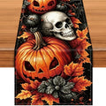 Halloween Gothic Skull & Pumpkin Table Runner 13x72 Inch - Fall Leaf & Horror Decor - Variation: Skull Pumpkin