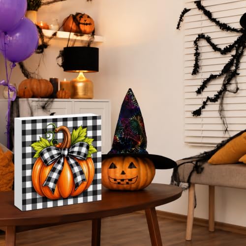 Fall Decor Checkered Pumpkin Wooden Sign - Sign-11