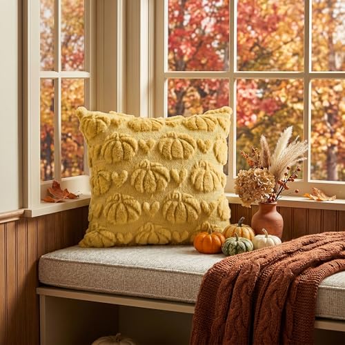 Yellow Pumpkin Fall Throw Pillow Covers 18x18 Inch - Pack of 2