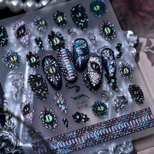 Halloween Nail Stickers Decals Black Snake Eye Nail Charms - Variation 43