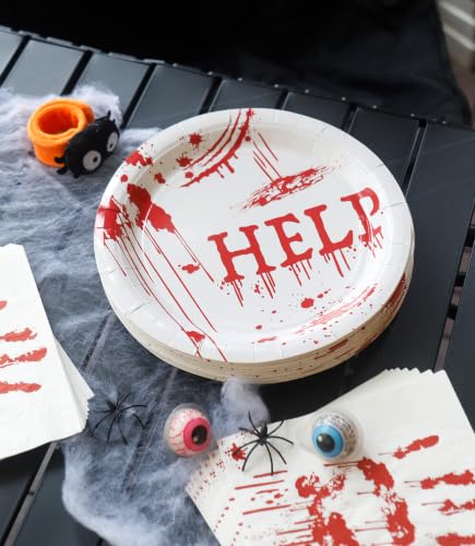 Halloween Party Plates and Napkins Set - Horror Theme Disposable Dinnerware for 24 Guests