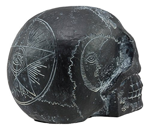 Black Solar Astrology Ouija Spirit Skull Statue - Paranormal Decor, Halloween Centerpiece