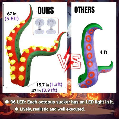 Halloween Inflatable Lighted Octopus Tentacle - Style E, 5.6 ft Tall Outdoor Decor