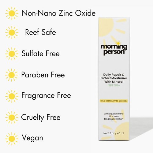 Skiennix Daily Repair & Protect Moisturizer - Mineral Sunscreen Face SPF 50+ with Squalane & Aloe Vera for Deep Moisture | UVA/UVB & Blue Light Protection, No White Cast, Reef Safe, Vegan