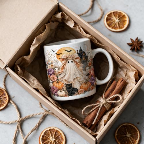 Halloween Fall Ghost Coffee Mug 11 oz Ceramic White - Ghost Design