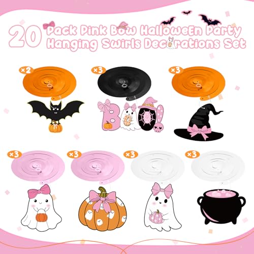 Halloween Hanging Swirl Decorations Set - Pink Ghost Bat Pumpkin Bows Party Streamers