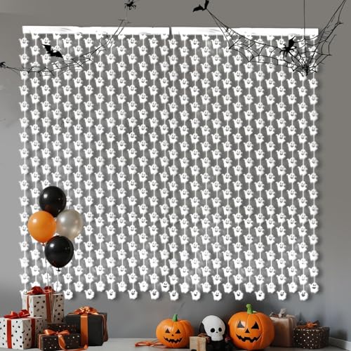 Halloween Ghost Foil Fringe Curtain Photo Backdrop 2pcs - Colorful Ghost Variation
