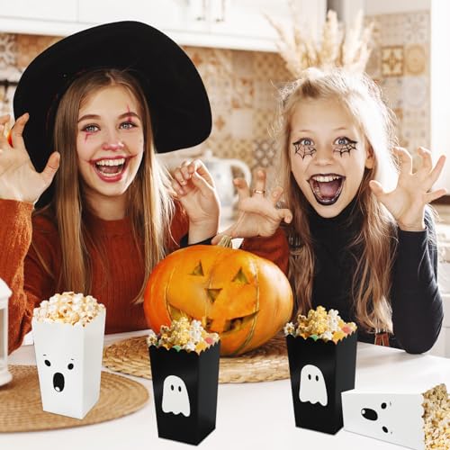 Halloween Ghost Popcorn Paper Boxes Set - 24 Pack for Parties & Movie Night