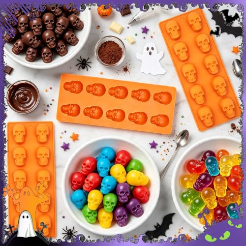 Halloween Skull Chocolate Molds - 3 Pack, 30 Cavities, Food-Grade Silicone, Skull Variation
