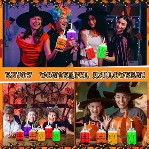 Halloween Skeleton Cups Set - Reusable 16 oz Skull Drinkware with Lids & Straws - 20 Pack