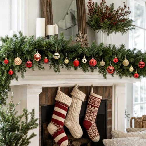 Deloky 112Pcs Red and Gold Christmas Ball Ornaments Set - Small Holiday Baubles, Shatterproof Decorations, 3 Sizes - Variation: Red & Gold