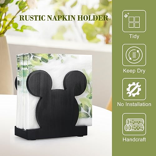 Mickey Black Wooden Napkin Holder for Kitchen & Bathroom Decor - Cute Desk Accessory