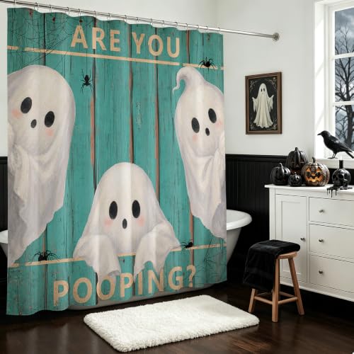Funny Halloween Ghost Shower Curtain - 72 x 72 Inches, Green Variation 4