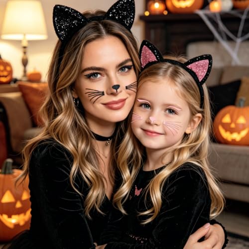 Cat Face Jewels and Stickers - Glitter Cat Face Makeup Accessories, Black+Pink