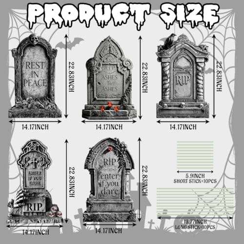 Halloween Yard Signs Set - Spooky Graveyard Tombstone Decorations with Stakes