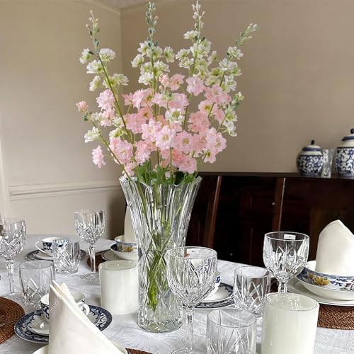 Pink Artificial Delphinium Flowers 34 Inch Tall Faux Silk Flower Stems for Home Wedding Decor - Set of 4