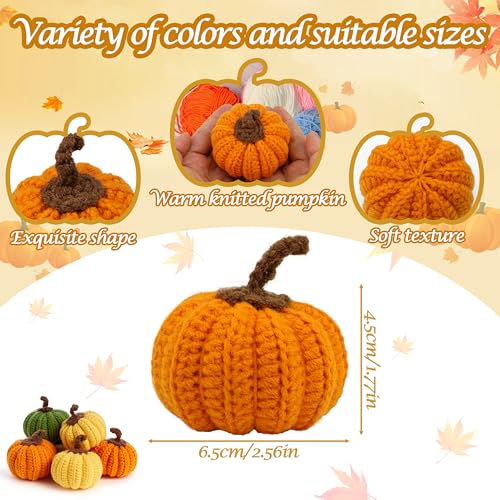 Mini Knit Pumpkins Set of 5 Fall Decor Autumn Bowl Fillers - Yellow, Orange, Green