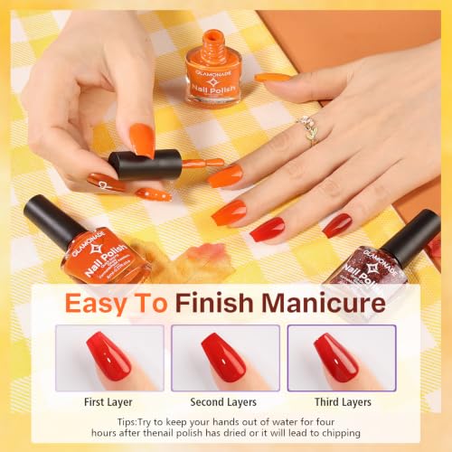 Fall Nail Polish Set - 12 Autumn Colors with Glitter - Pumpkin Orange, Burgundy & Burnt Orange - Fall Pumpkins Variation