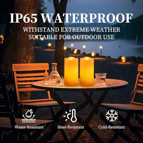 Large Solar Pillar Candles Outdoor Waterproof Flameless 4 Pack - D3 x H6 Inches
