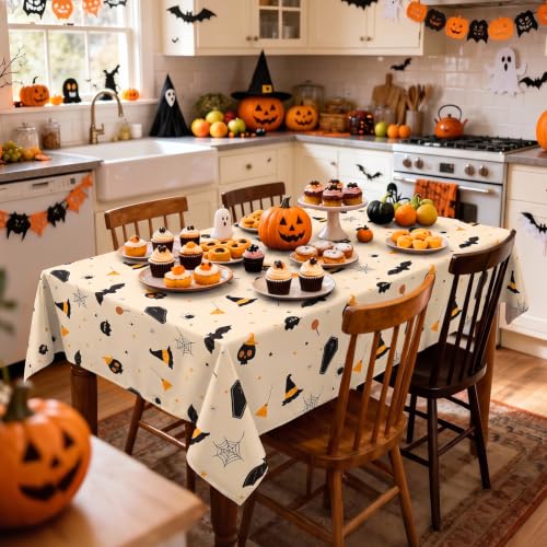 Halloween Plastic Tablecloth 54x108 Inches - 8 Pack, Milk White Grimace, Rectangular, Disposable Party Cover for 6-8 Foot Tables