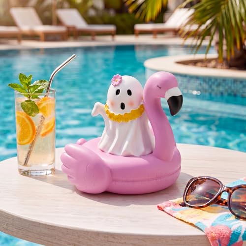 Halloween Ghost Decor - 6 Inch Resin Kawaii Ghost Flamingo Figurine