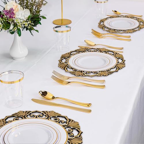 Antique Black Spiral Octagonal Charger Plates Set of 6 - 13 Inch Plastic Dinnerware