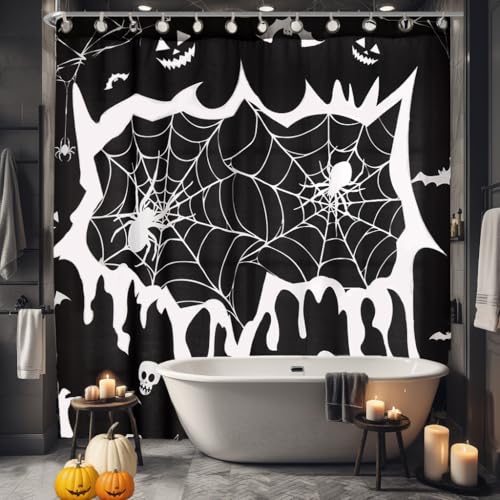 EVENHUG Halloween Shower Curtain with Hooks - Waterproof 72x72 Inch Black/72" x 72"