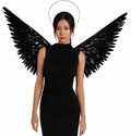 Black Angel Wings and Halo Headband Set Costume Accessory for Adults & Kids - Halloween, Cosplay, Parties (Black)