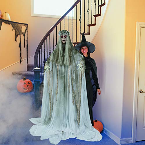 Animated 5.7ft Spooky Ghost Girl Halloween Decoration with Light-Up Eyes