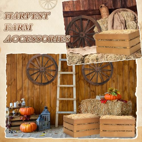 9 Pack Rustic Hay Bale & Wooden Wheel Farm Decor Set - Western Style, Lightweight