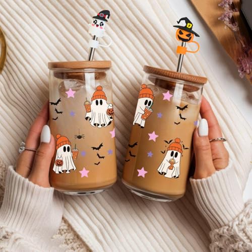 Halloween Straw Covers for Stanley Cup - Pumpkin Scarecrow Design - 4 Pack - Reusable Silicone Tips - Ghost & Pumpkin Decor - Variation: Pumpkin Scarecrow