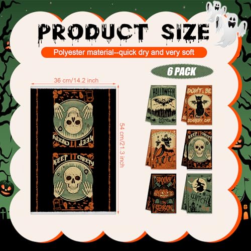 Halloween Kitchen Hand Towels Set - Pumpkin Cat Bat Boo Novelty, 6 Pcs, Novel