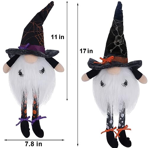Halloween Lighted Gnome Tabletop Decorations - 17 Inches, Color Changing LED, Dangling Legs - Set of 2