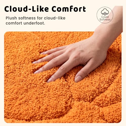 Pumpkin-Shaped 3D Bath Mat - Fall Rug with Brown Stem, 22x25.5 Inches - Orange & Brown