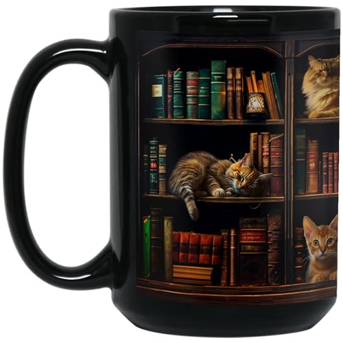 Cat Book Mug - Book Lover Gift, 15oz Coffee Cup for Readers & Cat Enthusiasts