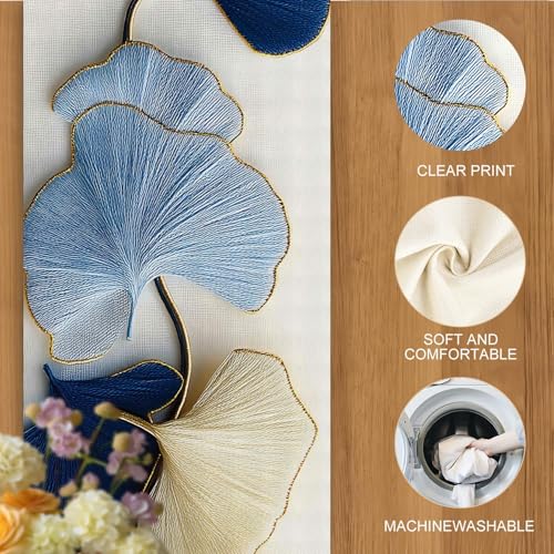 Ginkgo Leaf Table Runner & Placemats Set - 1 Runner + 6 Placemats - Modern Minimalist Gold Accents - Variation 98