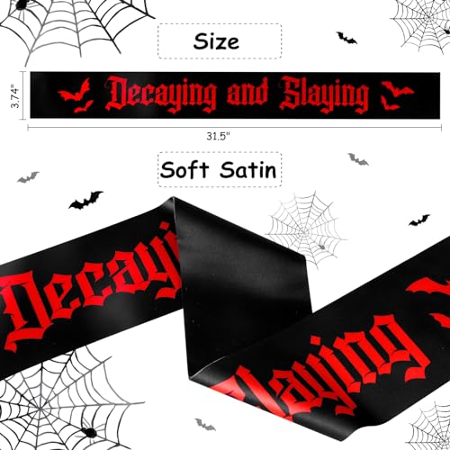 Halloween Decaying and Slaying Sash with Bat Theme Party Supplies, Black Red